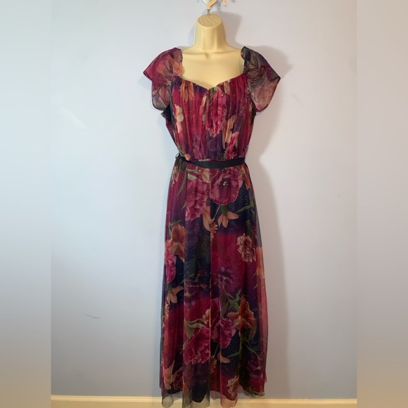 candlelite women Dresses & Skirts - Candlelite womens 2x Burgundy pink purple whimsical sparkle Floral  Maxi Dress